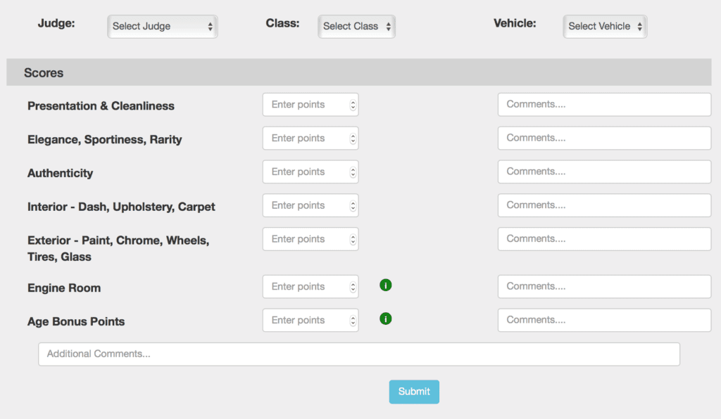 Manually Entering Judges Scores for Cars