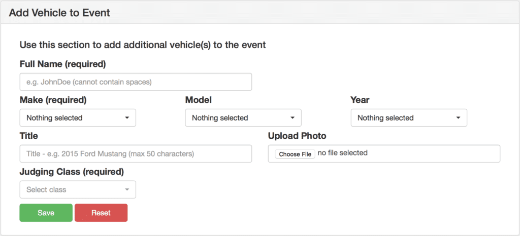 Adding Cars to Show and Assigning them to Judging Classes